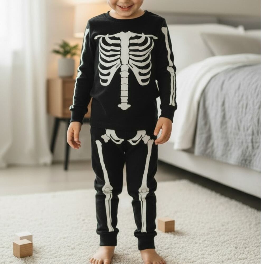 10 Threads Glow In The Dark Skeleton Kids Halloween Pajama Set Size 4 NWTF